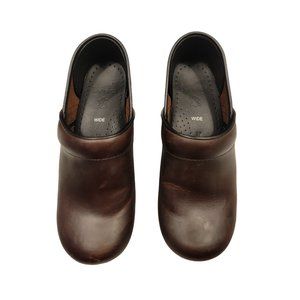 DANSKO Size 37 Wide Womens Shoes Brown Leather Clog Mules